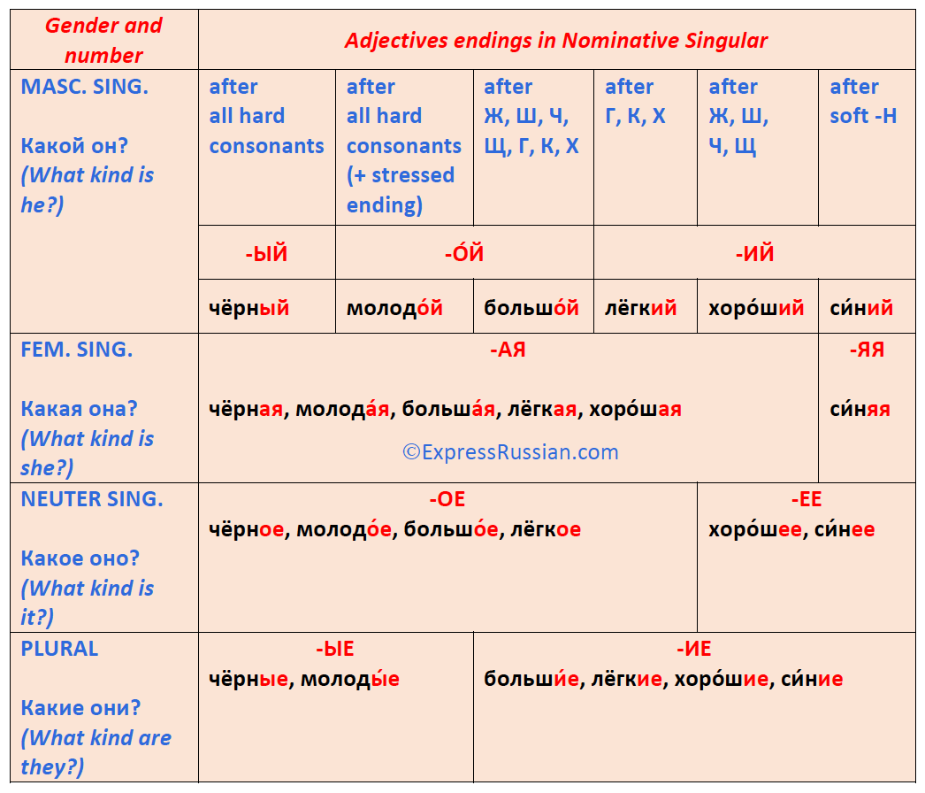 Russian Adjectives and Their Conjugation - Cases and Genders